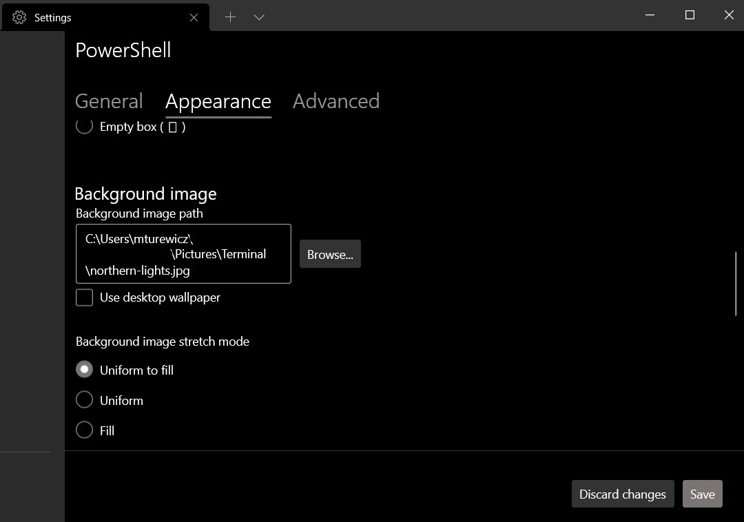 An image of setting Windows Terminal background image