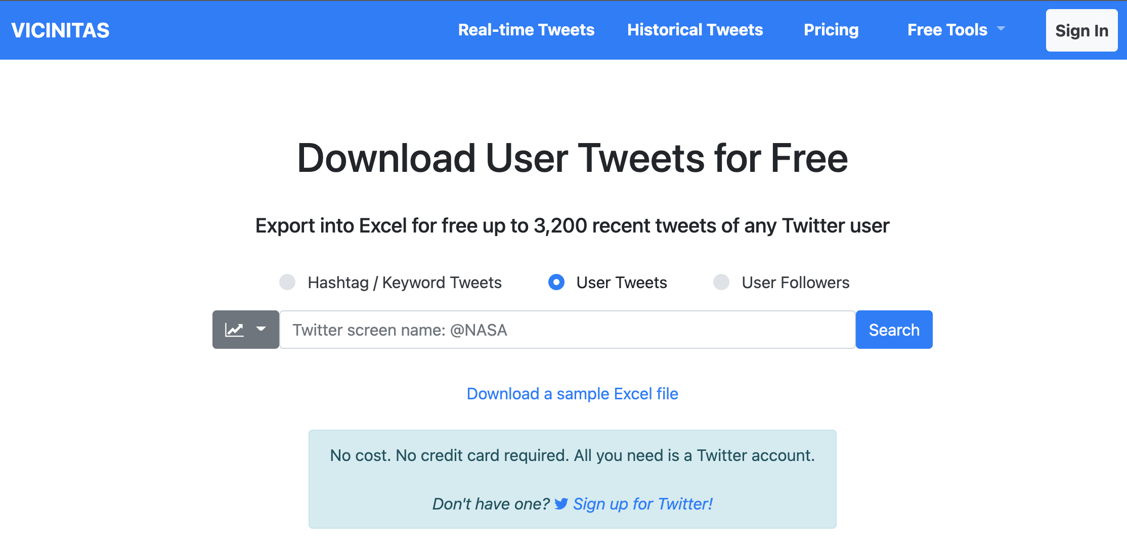 Image of Vicinitas user tweet download tool